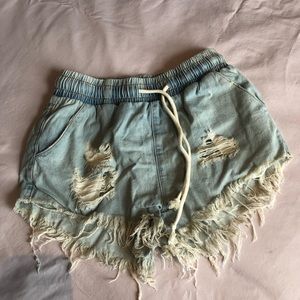 NanaMacs Nadia drawstring shorts (bleached denim) size small